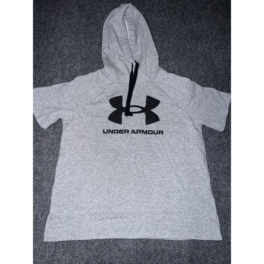 Under Armour Mens XS Grey Short Sleeve Pullover Hoodie Loose Fit Logo
